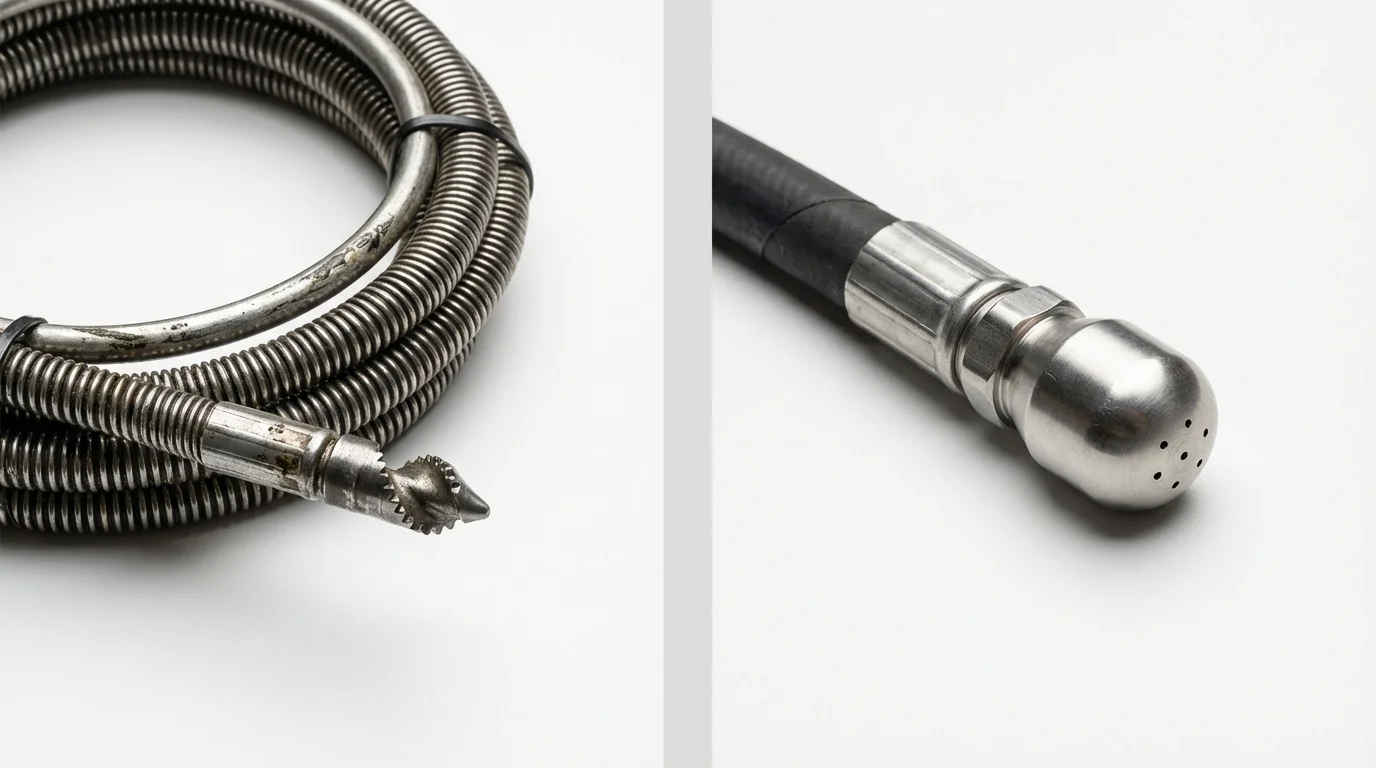 Drain snake cable and hydro jetting nozzle used for drain cleaning in Centre, AL